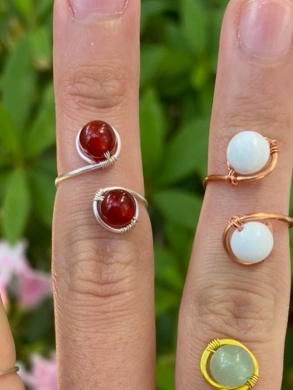 ❤️‍🔥BOGO FREE Handmade Wire-Wrap Red Beaded Silver Gemstone Adjustable Ring